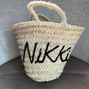 Personalized Nikki Straw Moroccan Basket - Black